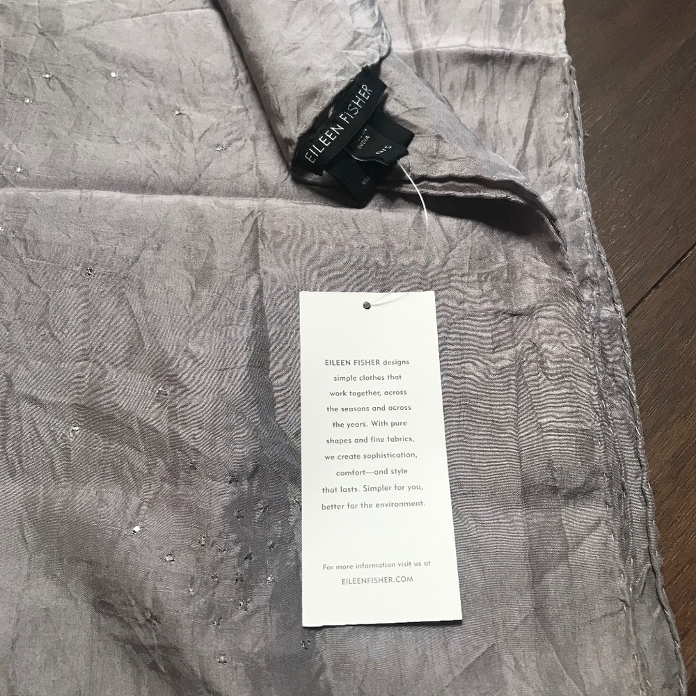 EILEEN FISHER GALAXY FOIL SILK SCARF GRAY/SILVER